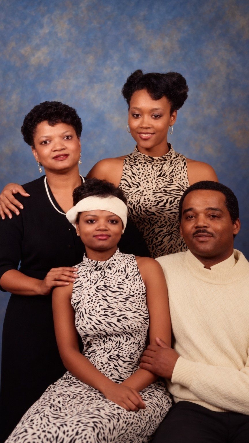 Studio family portrait with adults and children